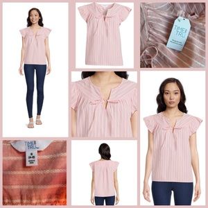 Small Time and Tru Women's Flutter Sleeve Tie Front Top
